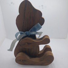 Vintage Handmade Wooden Teddy Bear Figurine, Seated, Articulated, Nursery Decor