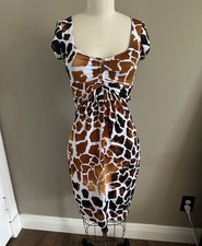 Vtg Y2K CACHE Dress Women's Medium Animal Print Body Con Made in USA