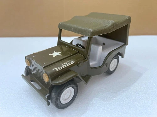 Tonka Pressed Steel Army Military Jeep w/removable Top - 6 1/2" Long