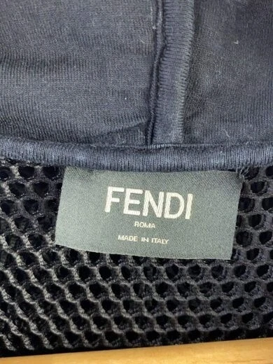 FENDI Mesh switching Logo posteriore Felpa con cappuccio e zip M Cotone BLK 