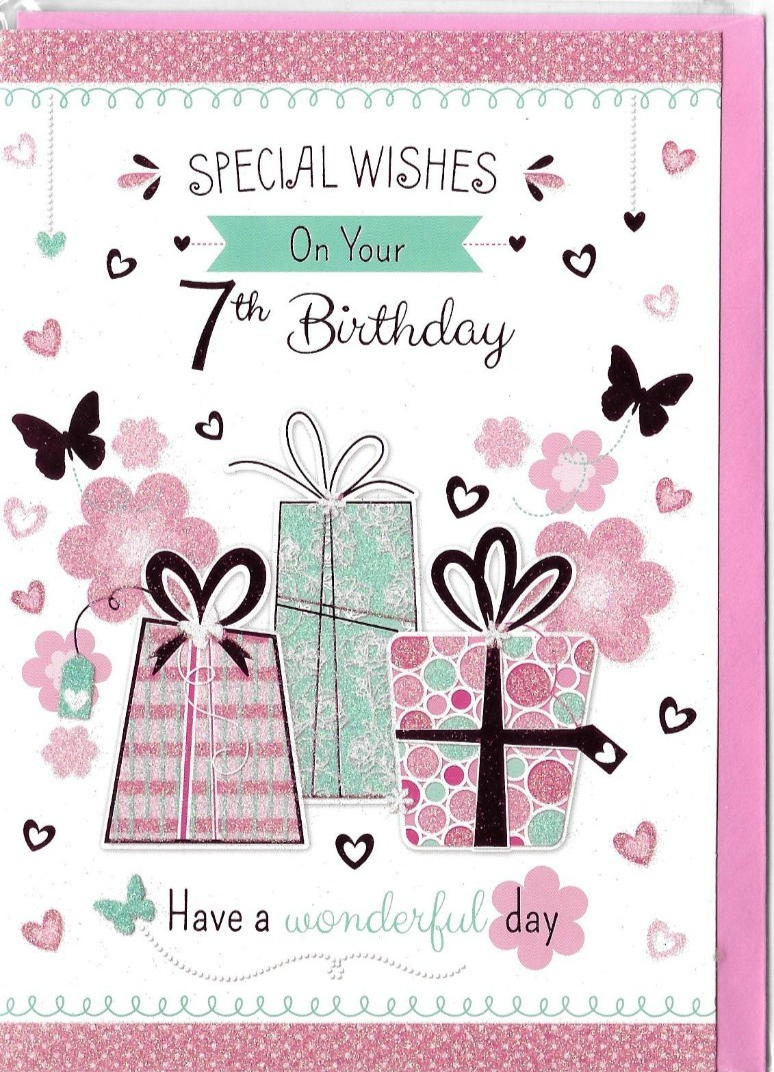 Open 7th Seventh birthday for a Girl Female ~ quality card paper insert