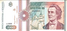 Romania 1000 Lei 1991, LOW Serial Number, 000999 XF++/UNC, P-101A