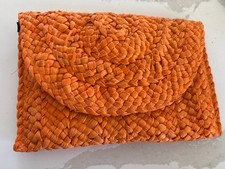 Straw Clutch Purses for Women Summer Beach Bags Envelope Woven Clutch Orange