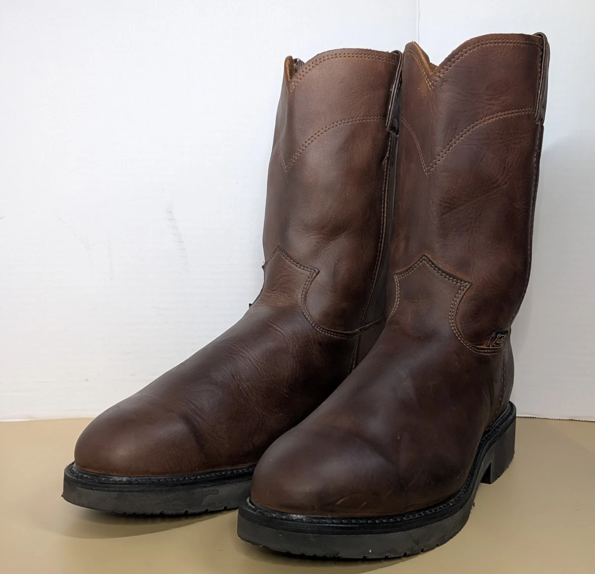 Justin JM460 Mens Brown Leather Moc Toe Chukka Boots Lace Up Ankle Shoes 8.5M Justin Boots Lightweight Solid Pattern Boots for Men for  main image 2