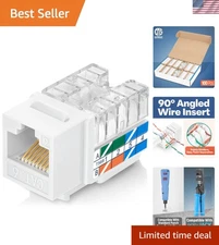 Everest 90° Angled RJ45 Cat6 Keystone Jacks 100-Pack in White - Slim Profile ...