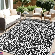 OLANLY 5x8 ft Waterproof Outdoor Rug - Reversible Floral Mat for Patios, RVs,