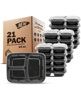 Freshware: Meal Prep Containers 21 Pack 3 Compartment with Lids 24OZ-21PK 