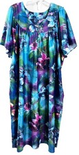 Anthony Richards 2x Floral Muumuu Dress Granny Kaftan Pockets Hawaiian 43" EUC