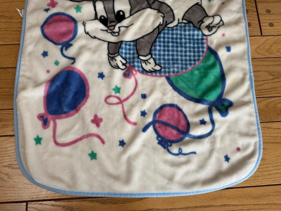 Vtg 2000s Y2K Baby Looney Tunes Baby Blanket Crib Plush Bugs Bunny Balloon EUC - Image 4 of 4