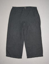Eileen Fisher Pants Womens Medium Black Irish Linen Wide Leg Crop Lounge Baggy
