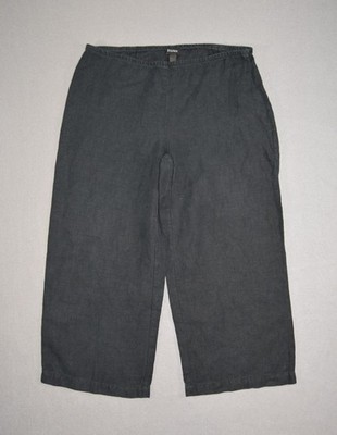 Eileen Fisher Pants Womens Medium Black Irish Linen Wide Leg Crop Lounge Baggy