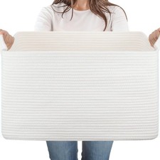 65L Large Storage Basket, Cotton Rope Woven Blanket Basket, Toy Storage for B...