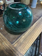 Green Crackle Glass Decorative Vase with Glossy Finish