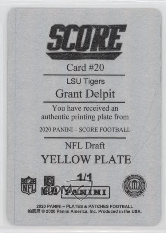 2020 Score NFL Draft Printing Plate Yellow 1/1 Grant Delpit Rookie RC s3g - Image 2 of 3