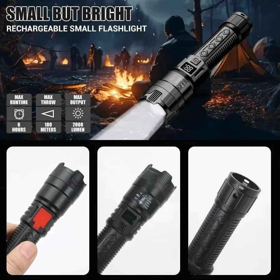 High Strong Power Led Flashlights 2000LM Tactical Torch with Display Light USB C - Bild 2 von 4