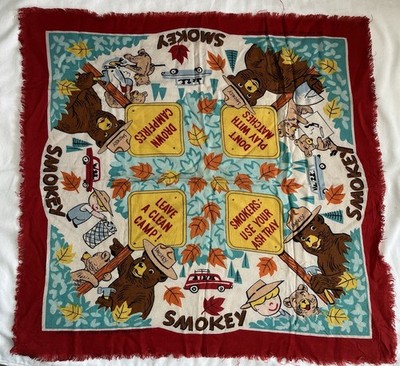 Vintage Smokey The Bear 21  Square Scarf Retro Don t Play With Matches