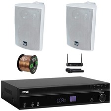 Pyle 5.2CH Bluetooth Audio Receiver, 2x 4" Indoor/Outdoor White Speakers Mic