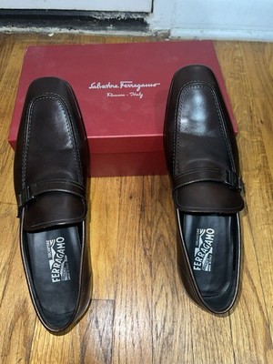 Salvatore Ferragamo Men's MAGNA Leather Dress Shoes Dark Brown Size 13D (narrow)