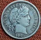 1901 O Barber Dime 10C Silver Coin