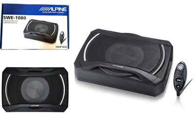 Alpine SWE1080 Powered Subwoofer Compact Car Audio Bass Amplified Sub Brand New