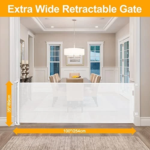 Mom's Choice Awards Winner WOMHOM 100 Inch Extra Wide Retractable Baby Gates