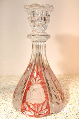 Anna Hutte Bleikristall Candle Stick Ruby Flash Rose 24% Lead Crystal 6.5'' Tall