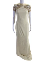 Badgley Mischka Couture Womens Sequined Evening Gown Buttercup White Size 0