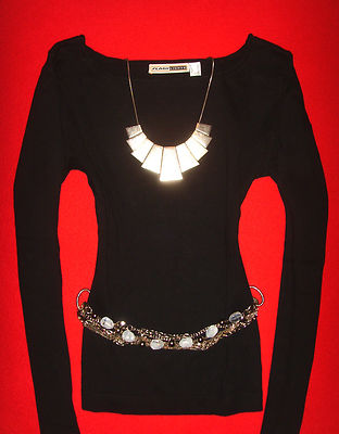 FLASHLIGHTS PULLOVER KNIT LONGSLEEVE STRICK SCHWARZ BoHo 38 M NEUW. !!! TOP !!!