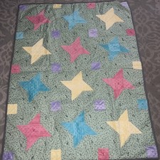 Home Made baby Star Sparkle Flyover quilt Baby Blocks Star. 42x55