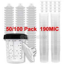 50/100Pack CUPS Disposable Paint Spray Gun Cup Liners and Lid System 190 Mic US