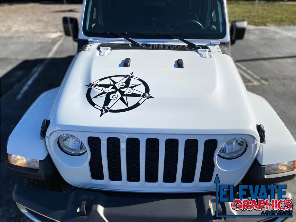 Calcomanías para Jeep Gladiator/Wrangler brújula capó rayas gráficos de vinilo 2019-2026 Foto 2 de 4