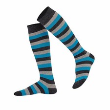 Knee High Long Socks Stripe Turquoise Ash Anthracite