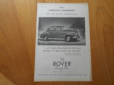 Vintage Rover Seventy Five Advert -- Original -- from 1952