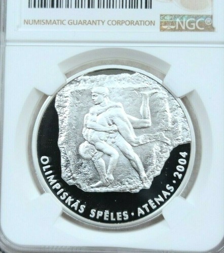 2002 LATVIA SILVER 1 LATS WRESTLING NGC PF 69 ULTRA CAMEO SCARCE BEAUTIFUL COIN - Picture 3 of 4