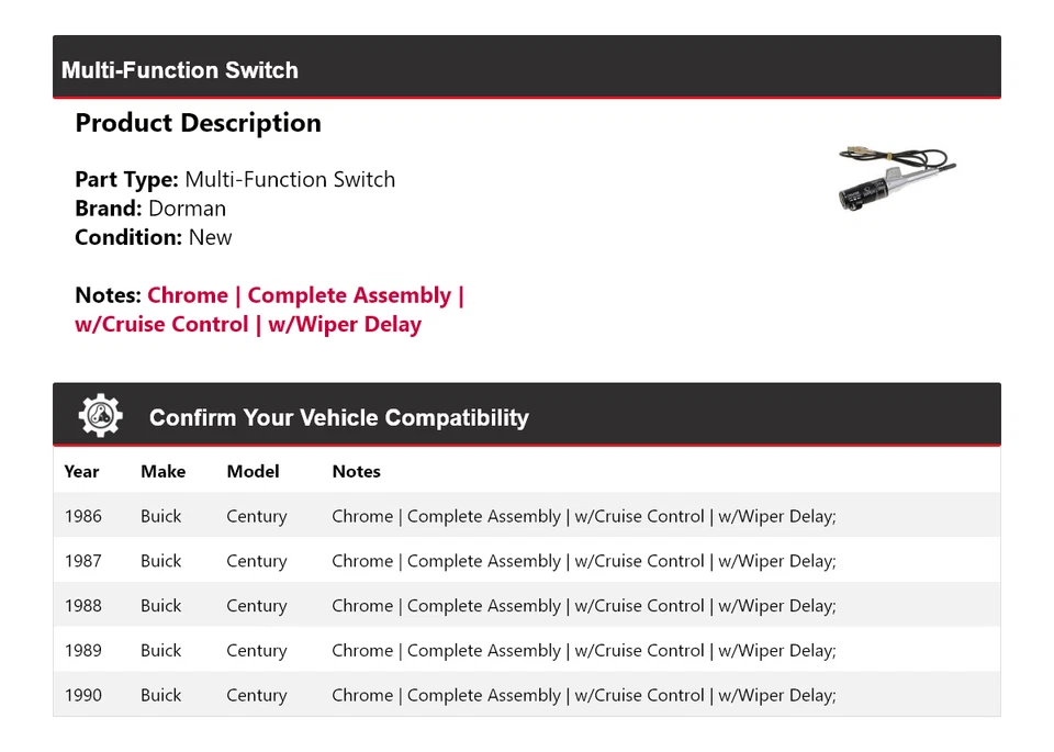 适用于 1986 - 1990 年别克 Century Dorman 多功能开关 1987 1988 1989 — 第 2/4 张图片