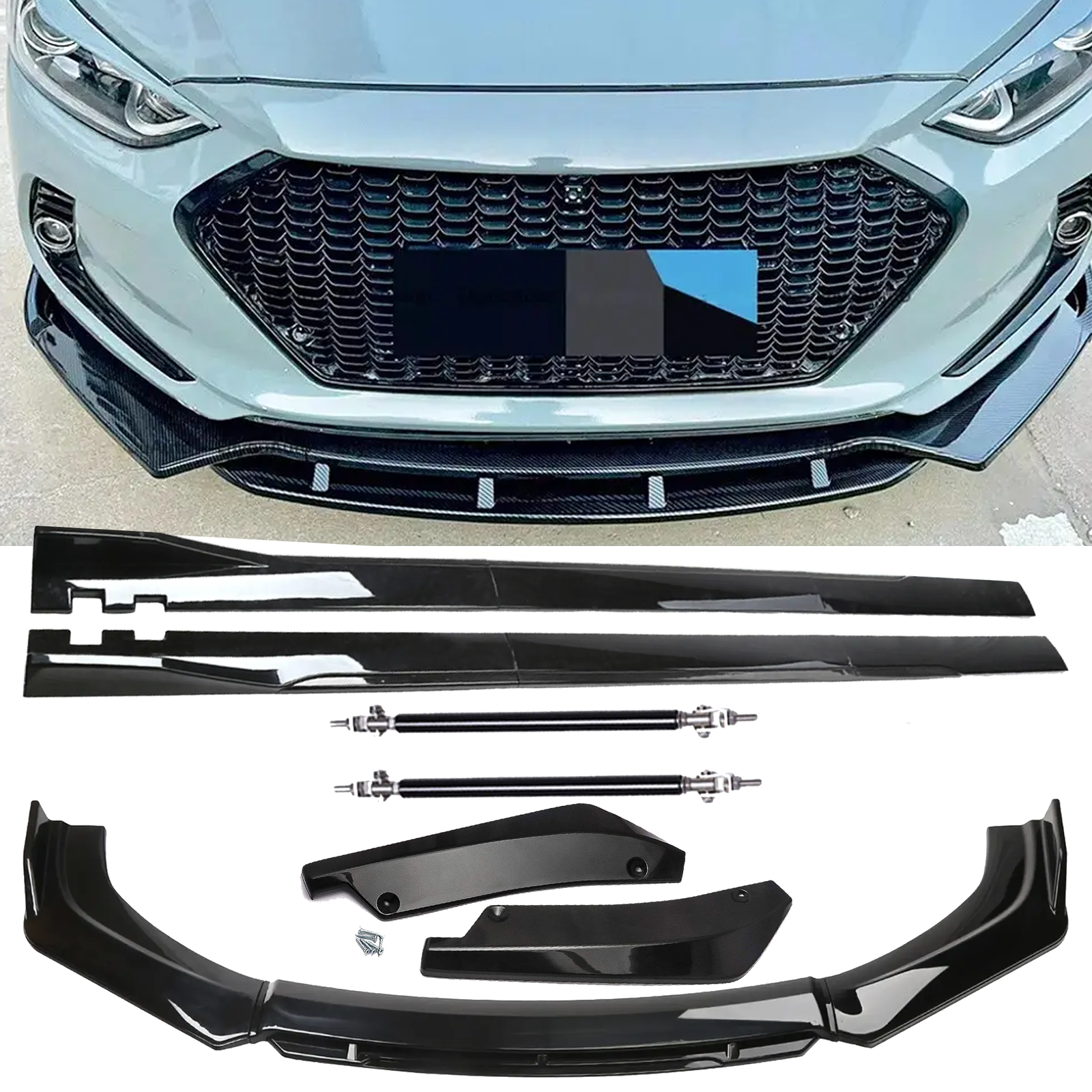 Front Bumper Lip Chin Spoiler Splitter Side Skirt Rear Rod For Hyundai Elantra