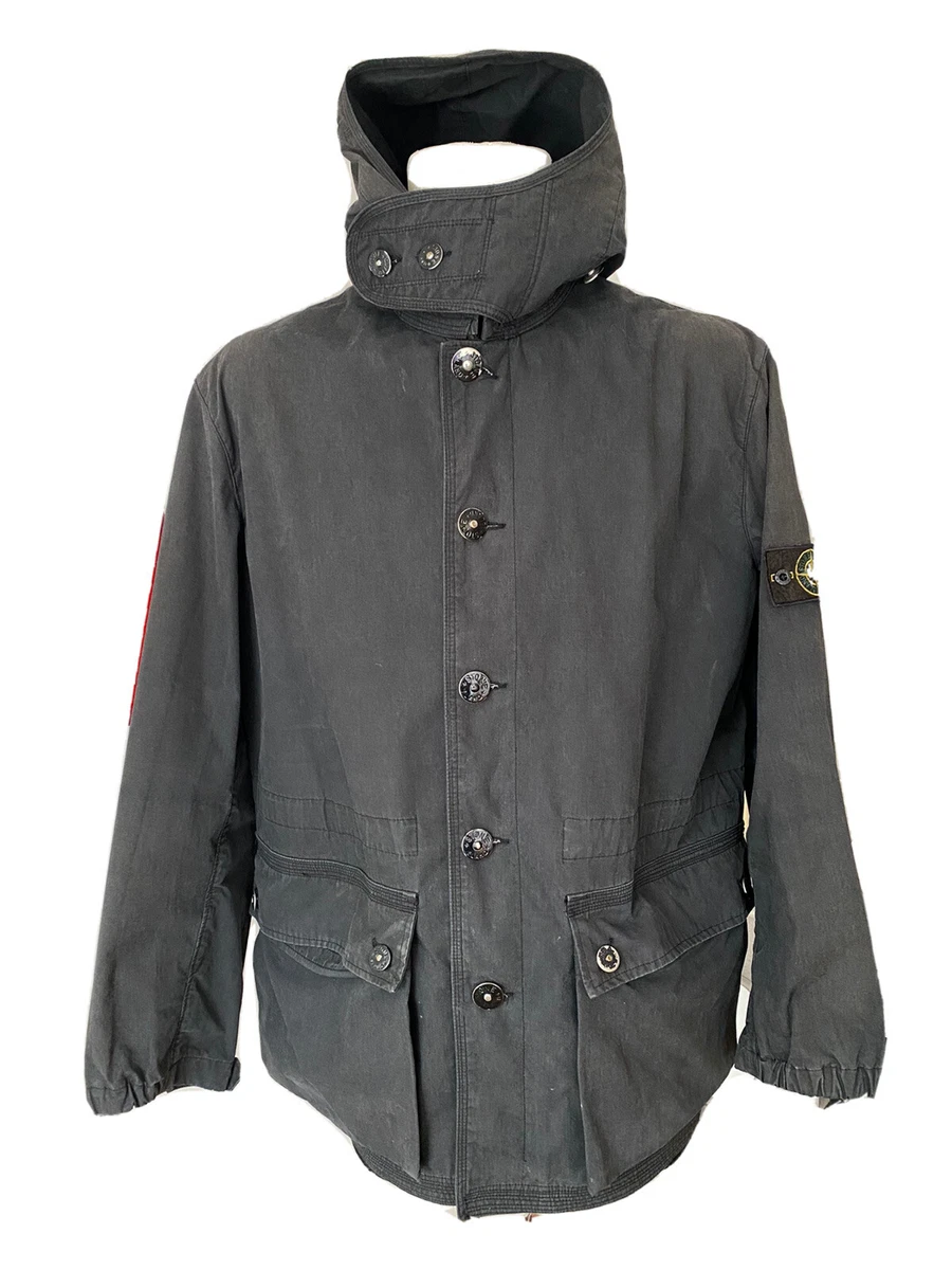 🔥STONE ISLAND 🔥VTG Raso Gommato Mens Hoodie Navy Shell Jacket sz: L RARE!!!