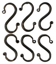 6 Wrought Iron 3 inch S Hooks - Hand Forged Hook Set with Scrolls AMISH USA
