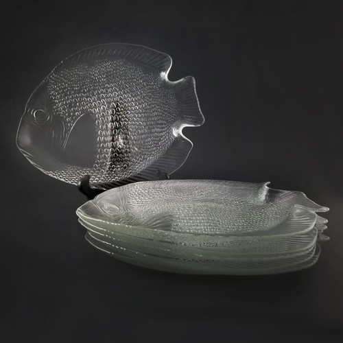 6 Arcoroc France Poisson Fish Dinner Plates 10.5" Clear Glass New ORIGINAL BOX - Picture 2 of 8