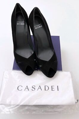 Stuart Weitzman Damen Pumps Wildleder Peep Toe Suede Schwarz Gr. 37,5