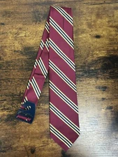 Brooks Brothers Burgundy, Gold & Navy Striped Tie 100% Silk Men's Necktie 58"