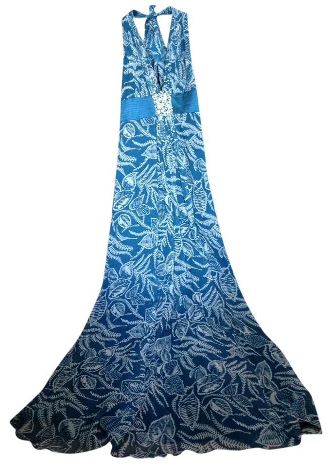 bcbg blue halter dress NWOT Silk Leaf Pattern Maxi Size 4/Small Vintage Scoop Neckline Lace J&C Womens BCBGMAXAZRIA Knit Demi Color:Custom Color (For Free)