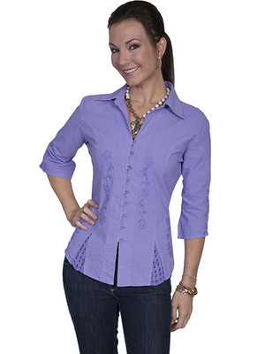 Chemisier Femme Scully Cantina Boutonné - Bleu Violet, Tailles XS à 2XL, 100% Coton, Neuf Avec étiquettes