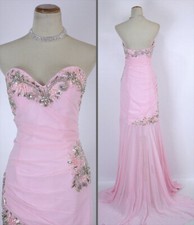 New 340 Terani Pink Prom Formal Long Gown High Low Mermaid Dress Size 4 NWT