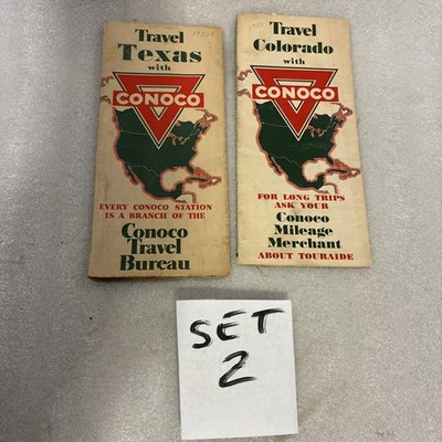 Vintage CONOCO OIL GASOLINE ROAD MAPS Set Of 2