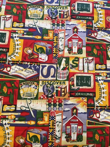 Vintage Alexander Henry Schoolhouse Themed Fabric Cotton Quilting WOF 44” X 5yds - Picture 2 of 8