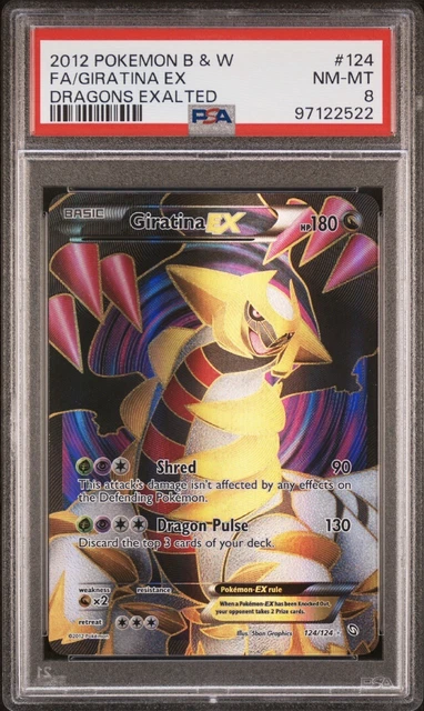 2012 POKEMON BLACK & WHITE DRAGONS EXALTED #124 FULL ART GIRATINA EX PSA 8