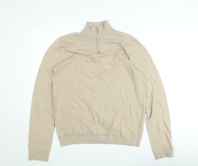 Topman Herren Beige 1/2 Reißverschluss Stehkragen Strick Sweatshirt Größe L