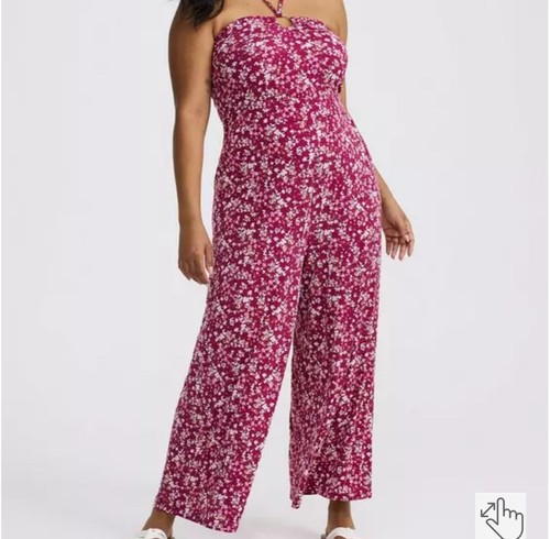 Torrid Studio Knit O-Ring Halter Pink Floral Jumpsuit Size 2X