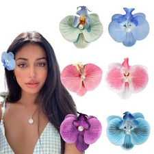 Hawaiian Tropical Flower Hair Clips 6 Pcs Orchid Artificial Hairpins Bohemian...